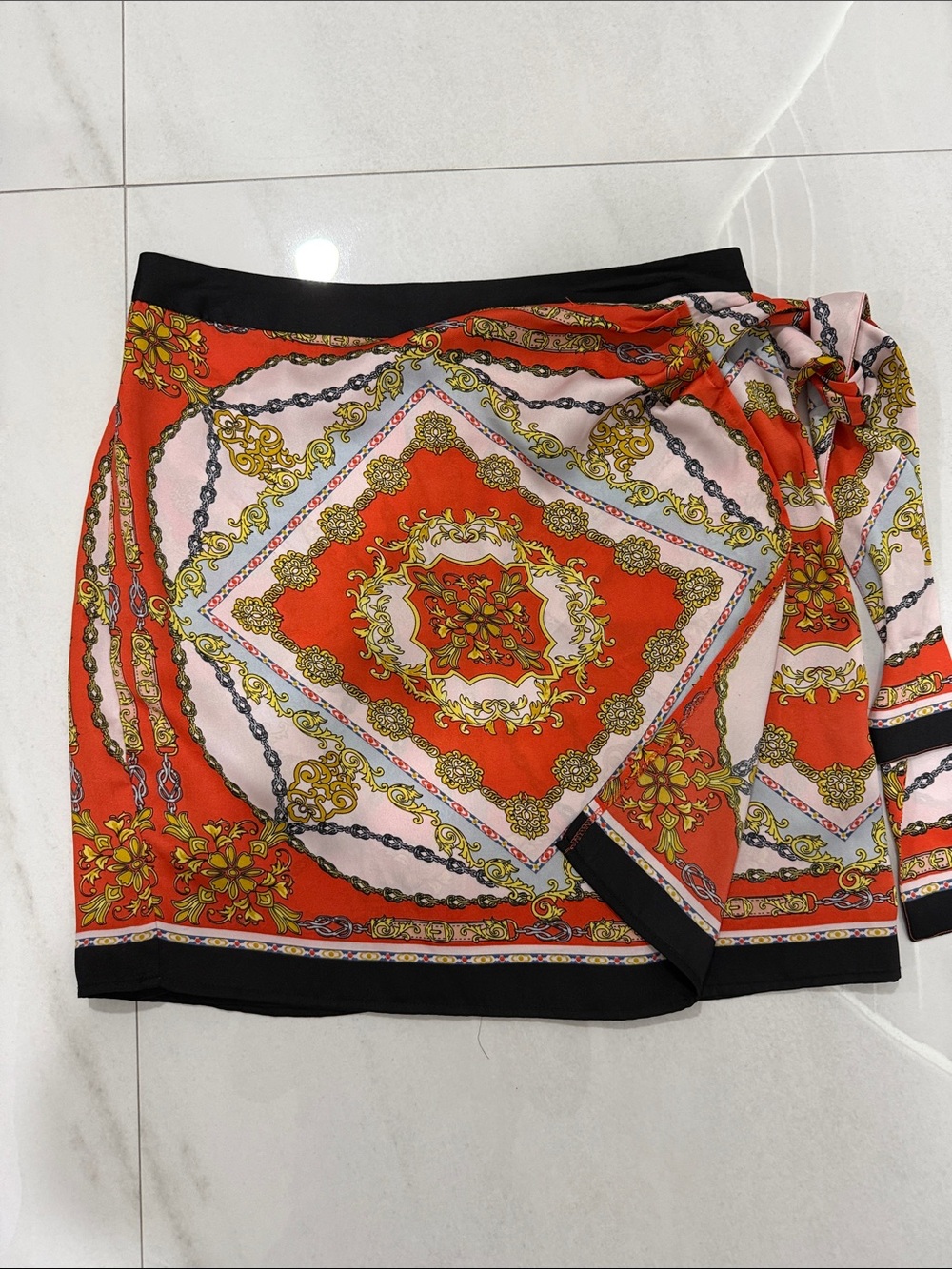 Forever 21 Red, Pink, Black Baroque Print Wrap Skirt